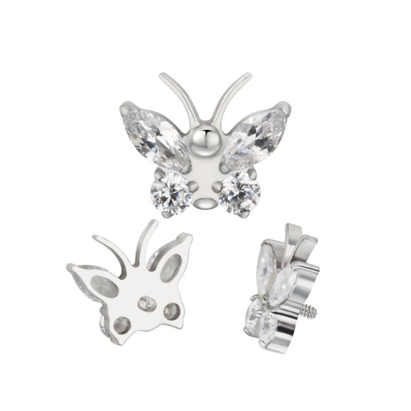 Implant Grade ASTM F136 Titanium CZ Butterfly Internaly Threaded Labret