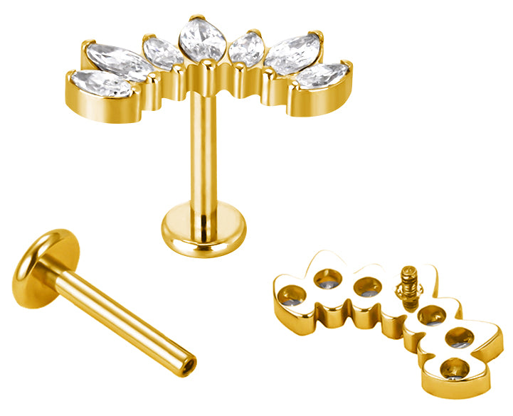 Implant Grade ASTM F136 Titanium 7 Prong Set Marquise CZ Internaly Threaded Labret