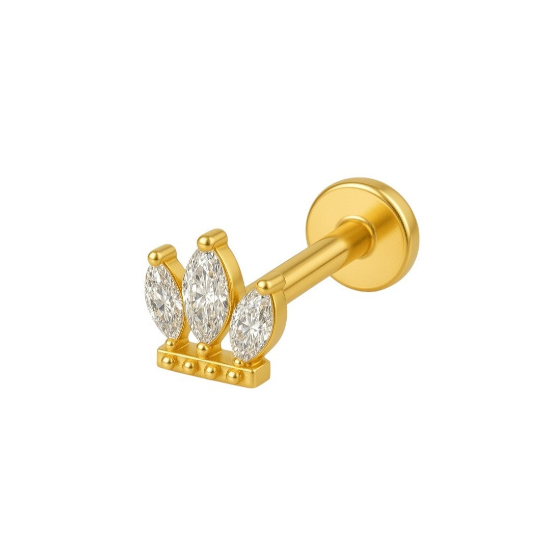 Implant Grade ASTM F136 Titanium 3 CZ Marquise With LIttle Balls Internaly Threaded Labret