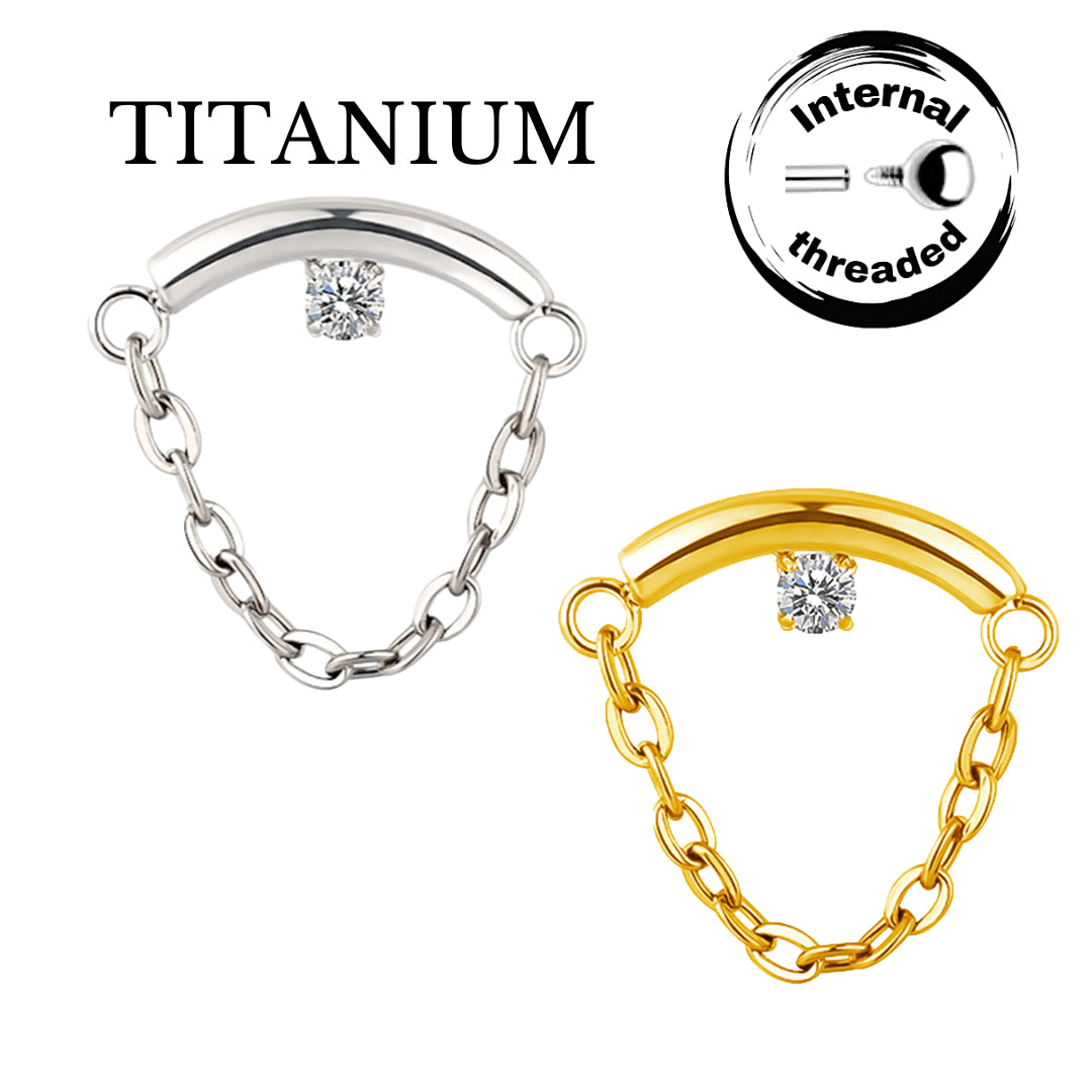 Implant Grade ASTM F136 Titanium Chain Hangs With CZ Curved Bar Internaly Threaded Labret