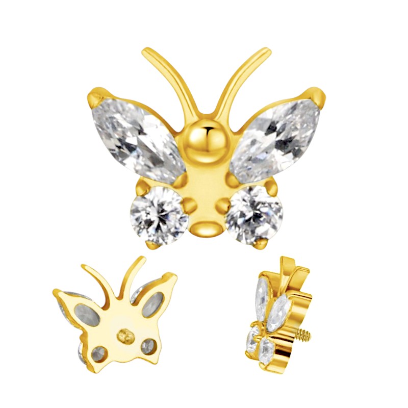 Implant Grade ASTM F136 Titanium CZ Butterfly Internaly Threaded Labret