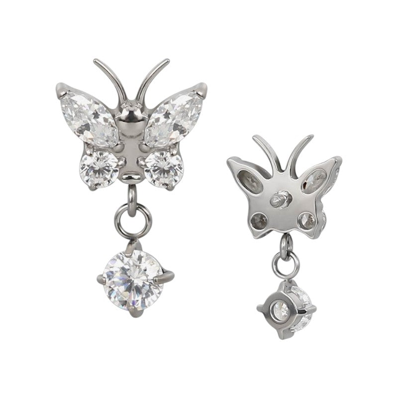 Implant Grade ASTM F136 Titanium Butterfly With Pong Set CZ Dangle Internaly Threaded Labret