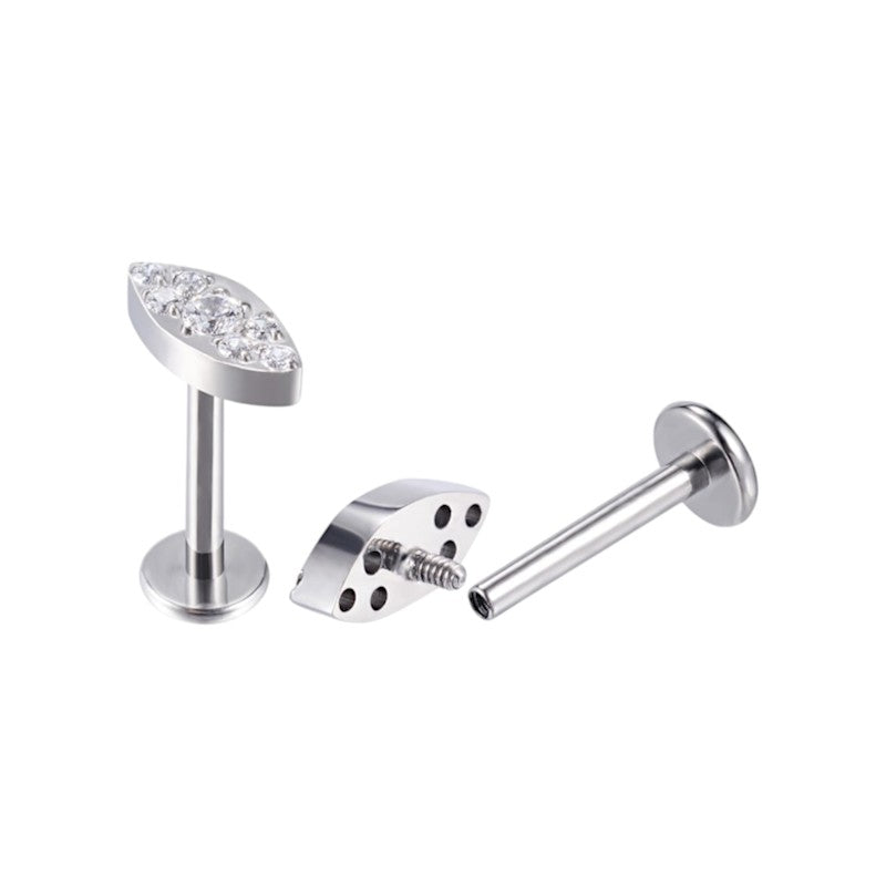 Implant Grade ASTM F136 Titanium CZ Paved Oval Internaly Threaded Labret