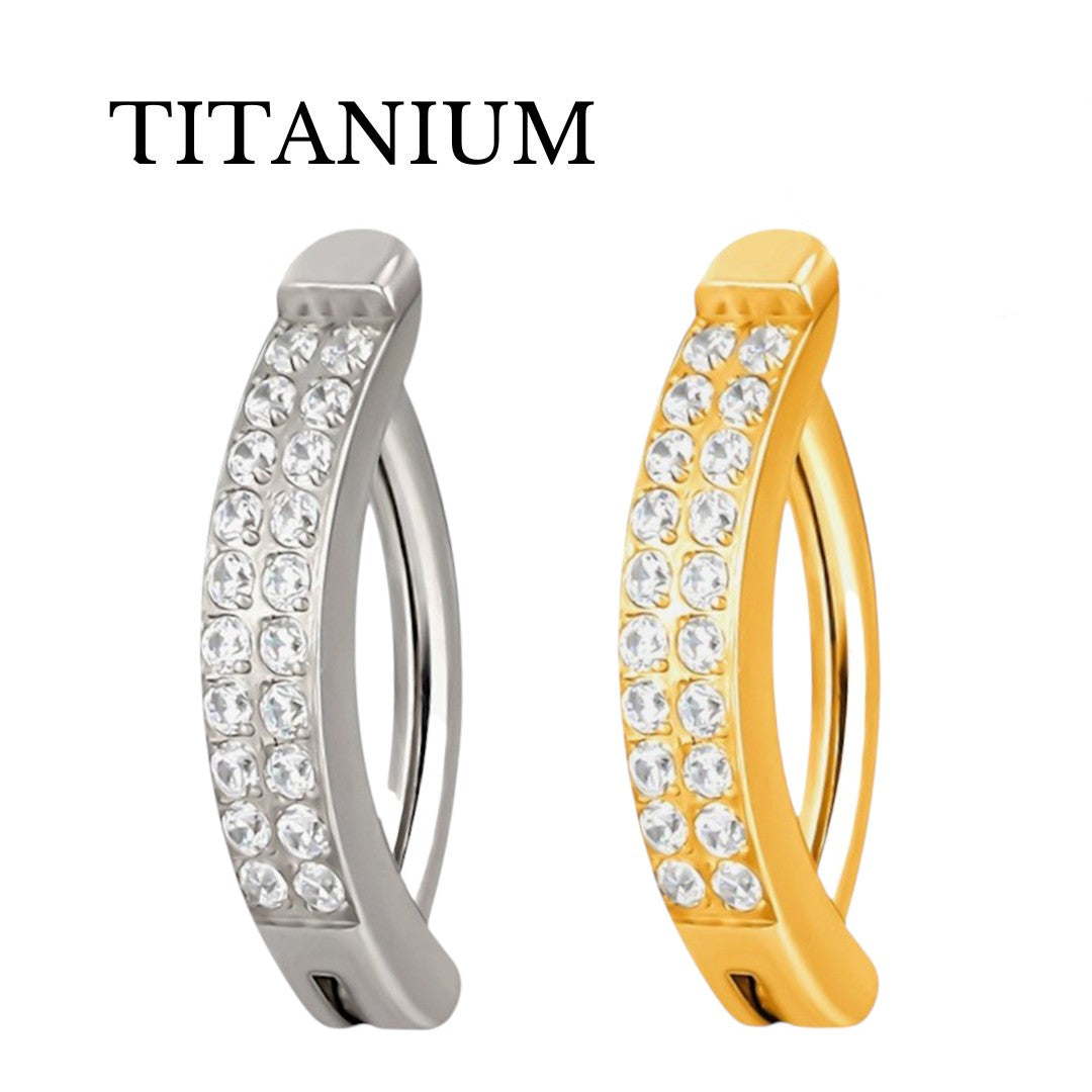 Implant Grade ASTM F136 Titanium 2 Row Stones Belly Button Clicker