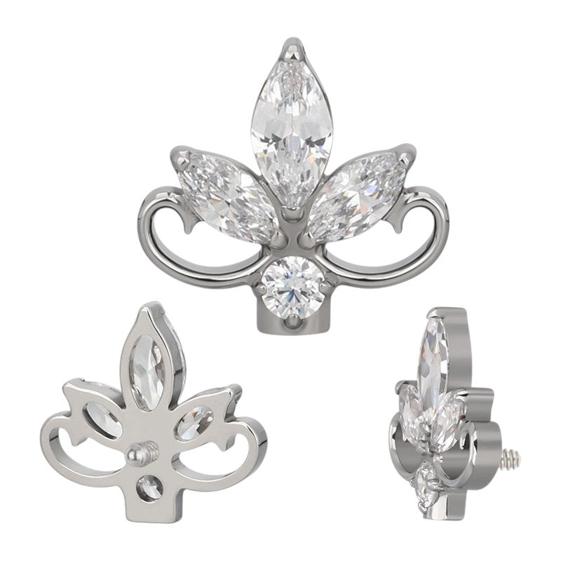 Implant Grade ASTM F136 Titanium Lotus Flower With Marquise CZ Internaly Threaded Labret