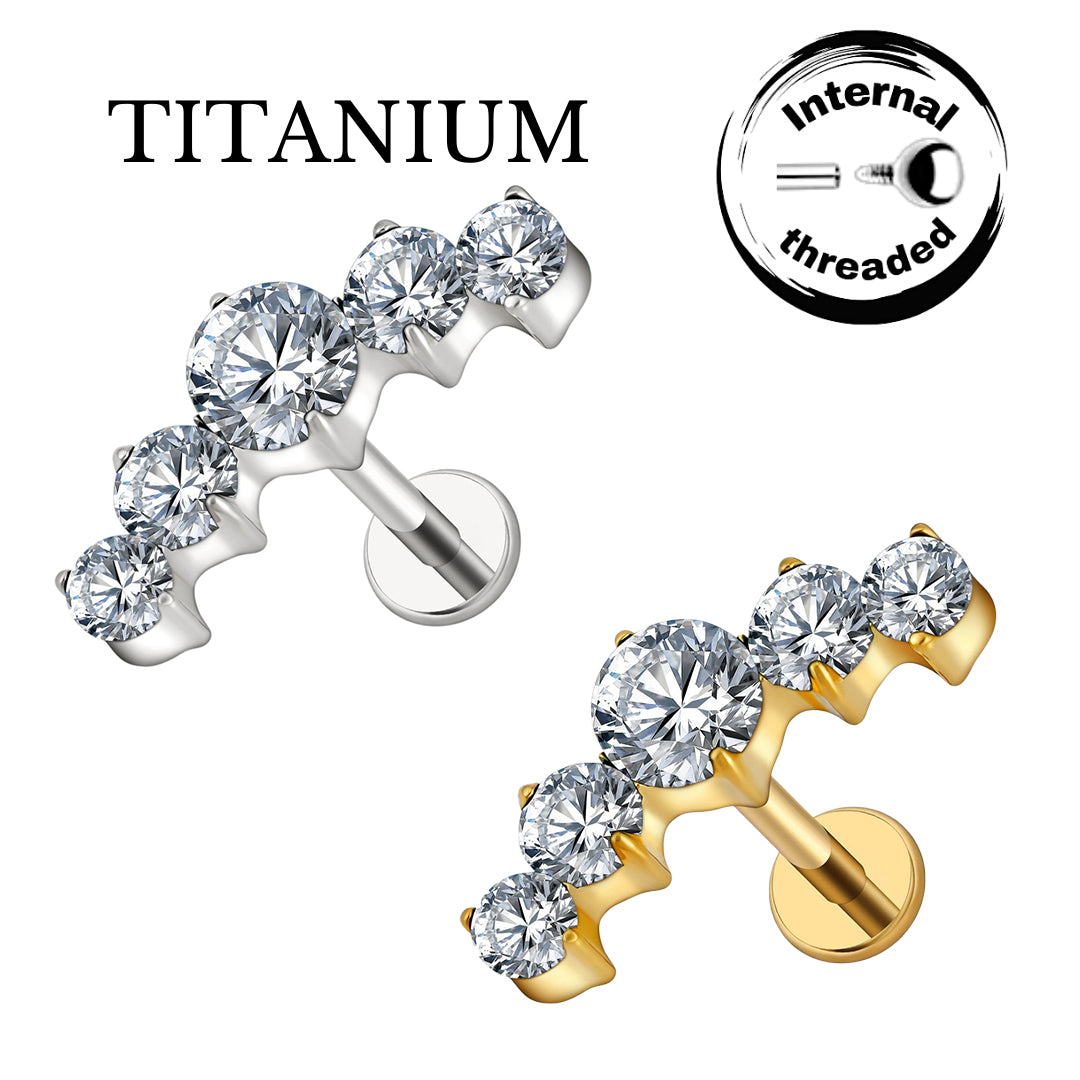 Implant Grade ASTM F136 Titanium 5 Stones Internaly Threaded Labret