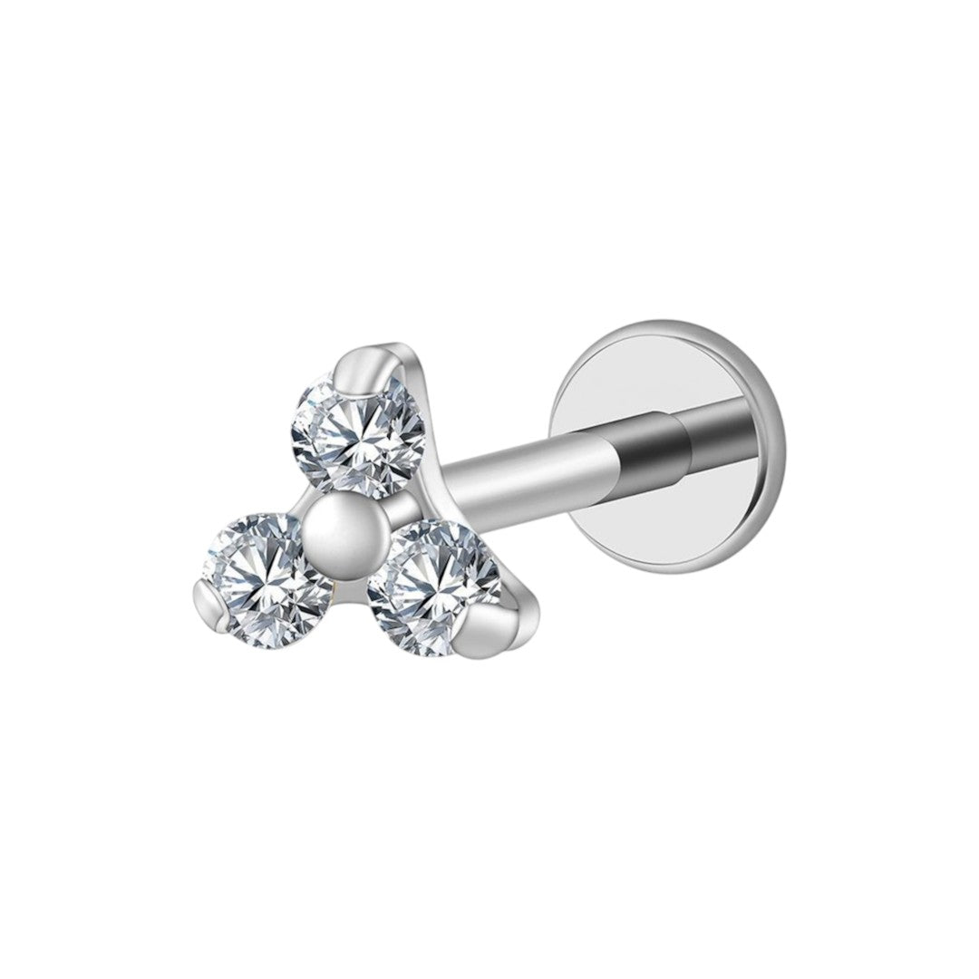 Implant Grade ASTM F136 Titanium 3 Stones Triangle Top Internaly Threaded Labret