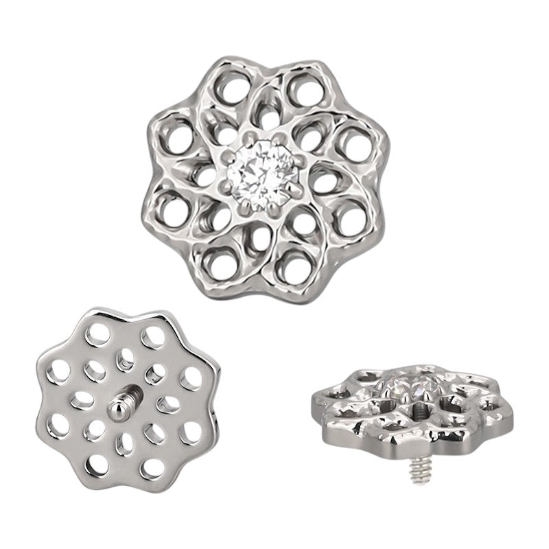 Implant Grade ASTM F136 Titanium Hollow Floral With CZ Internaly Threaded Labret