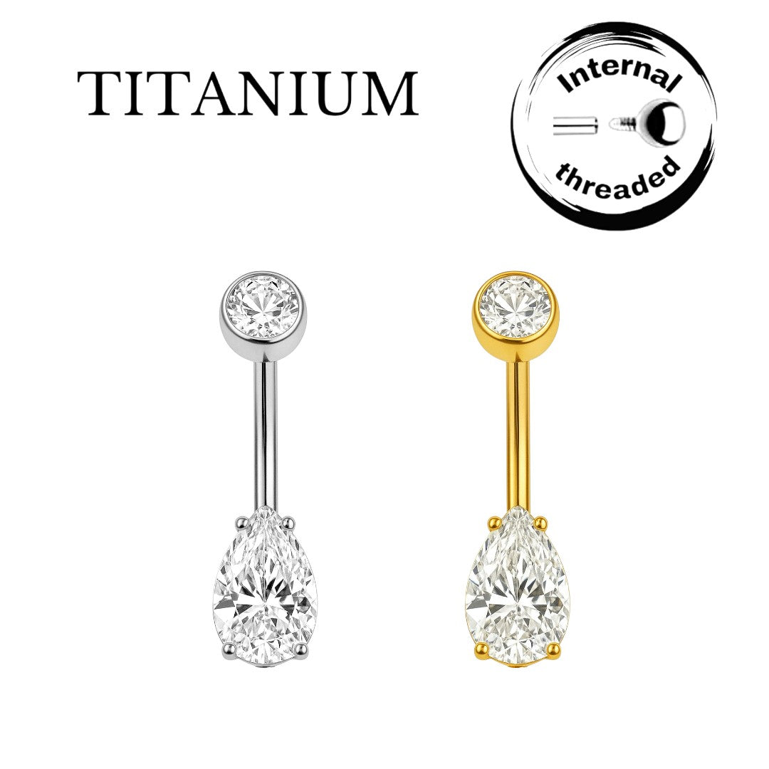 Implant Grade ASTM F136 Titanium Pearl and Drop Stone Belly Button Internaly Treaded