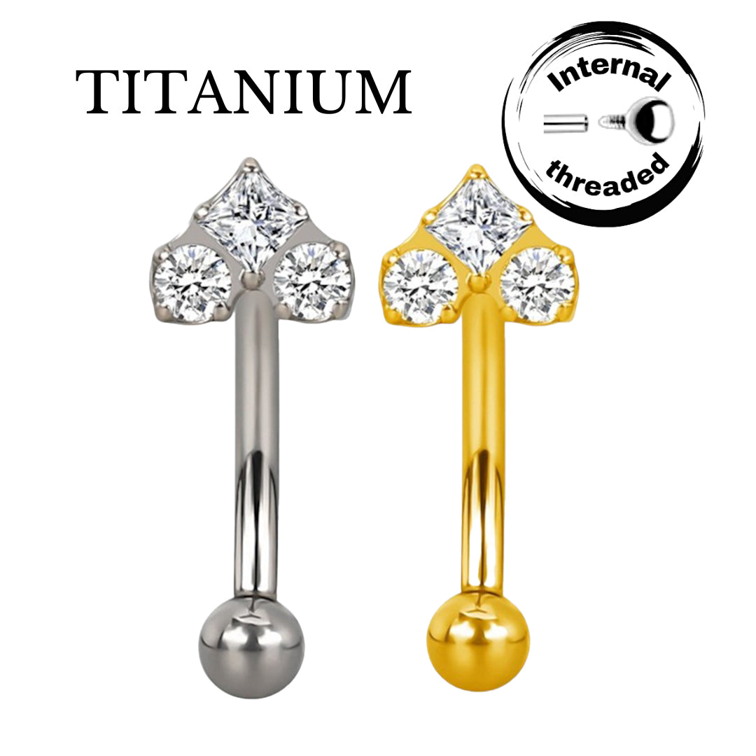 Implant Grade ASTM F136 Titanium Micro banana With 3 CZ Heart Internaly Treaded