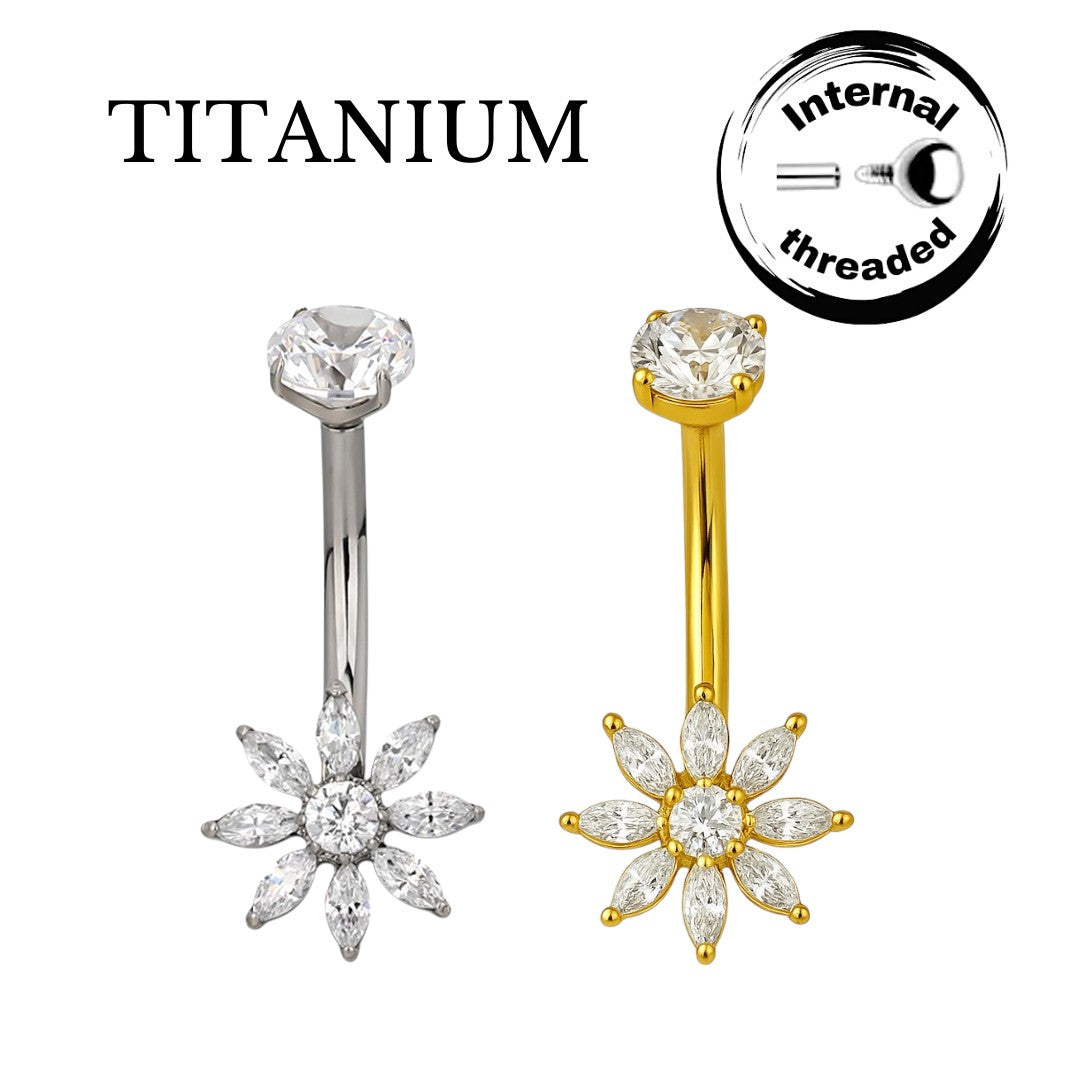 Implant Grade ASTM F136 Titanium Stone Flower Belly Button Internaly Treaded