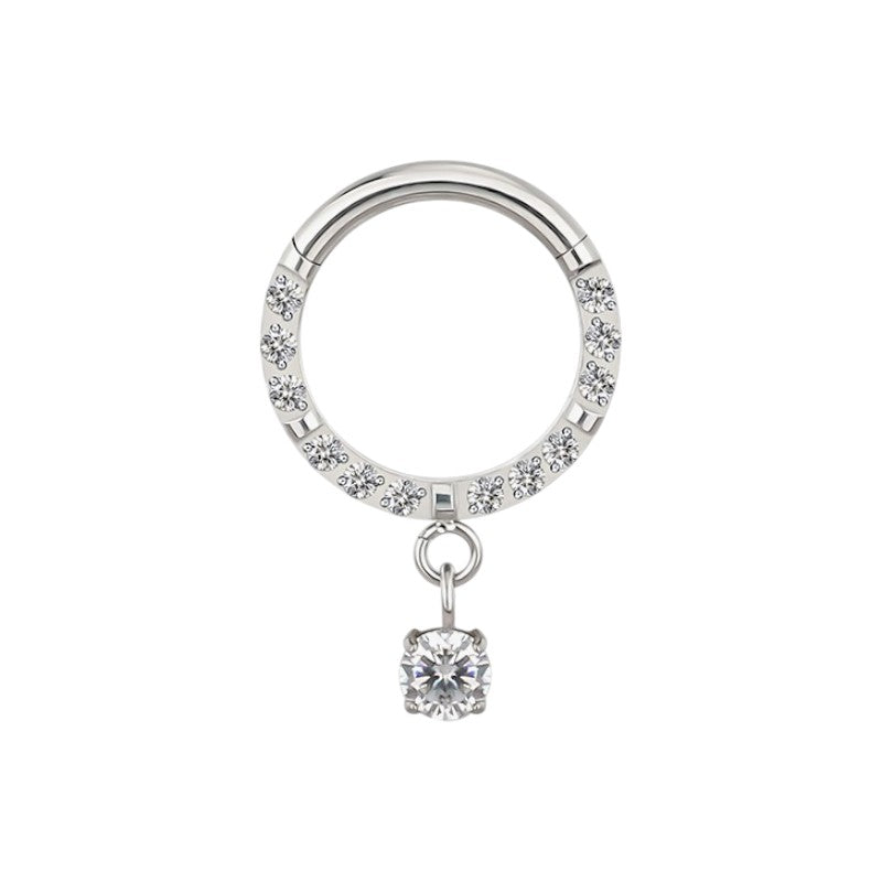 Implant Grade ASTM F136 Titanium CZ Paved Face With Prong Set CZ Dangle Segment Clicker