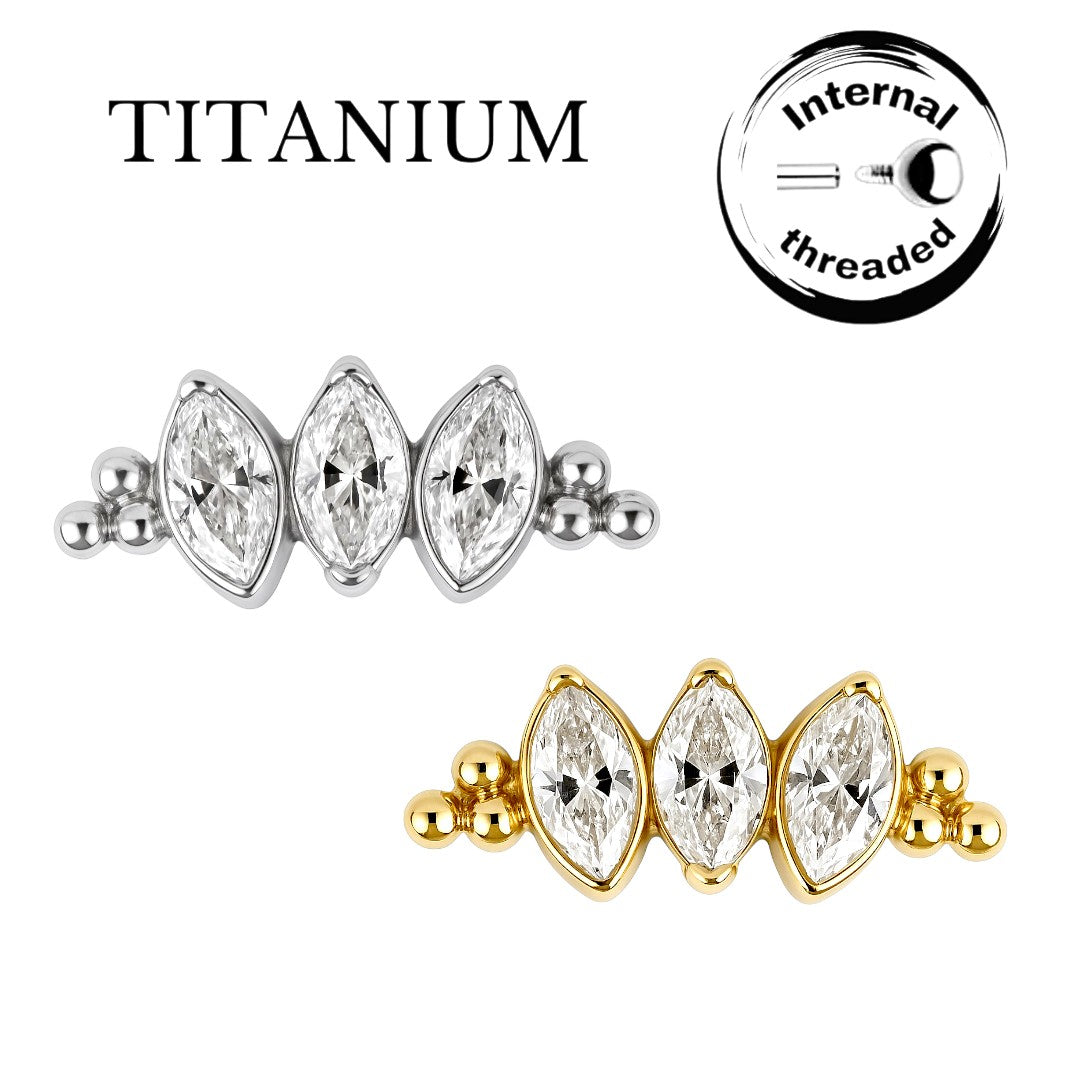 Implant Grade ASTM F136 Titanium 3 CZ 6 Little Balls Internaly Threaded Labret