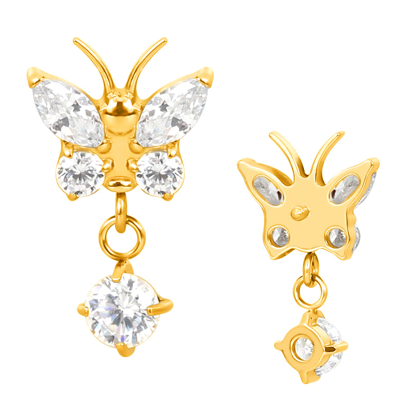 Implant Grade ASTM F136 Titanium Butterfly With Pong Set CZ Dangle Internaly Threaded Labret