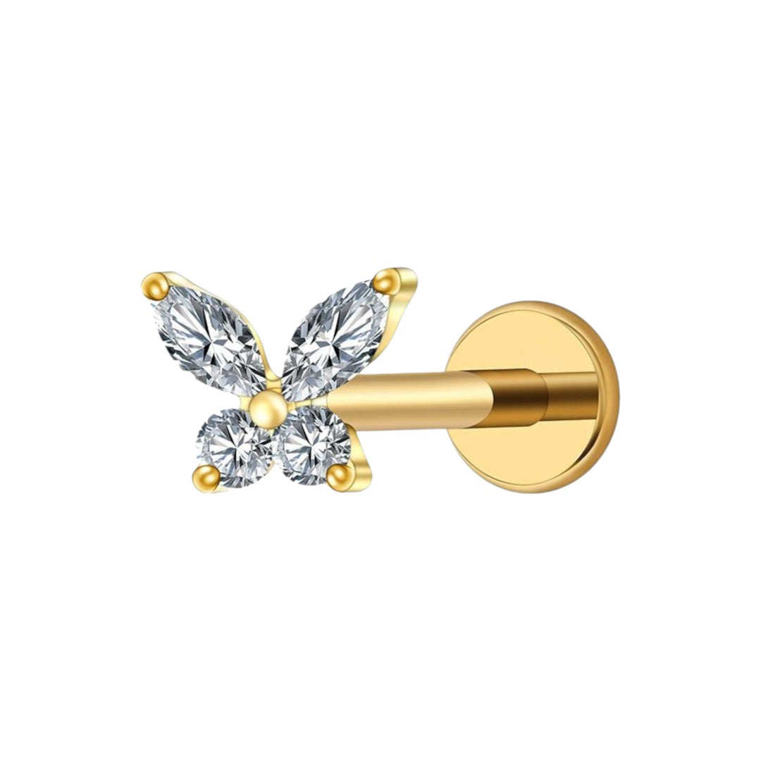 Implant Grade ASTM F136 Titanium Butterfly 4 Stones Top Internaly Threaded Labret
