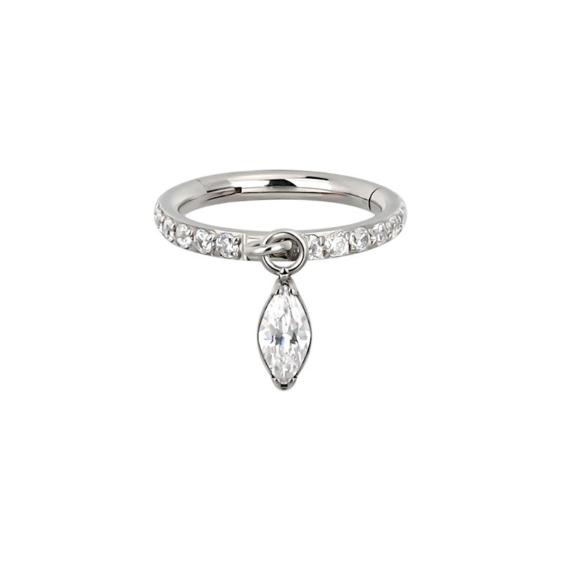 Implant Grade ASTM F136 Titanium CZ Paved Side With Prong Set CZ Dangle Pear Segment Clicker