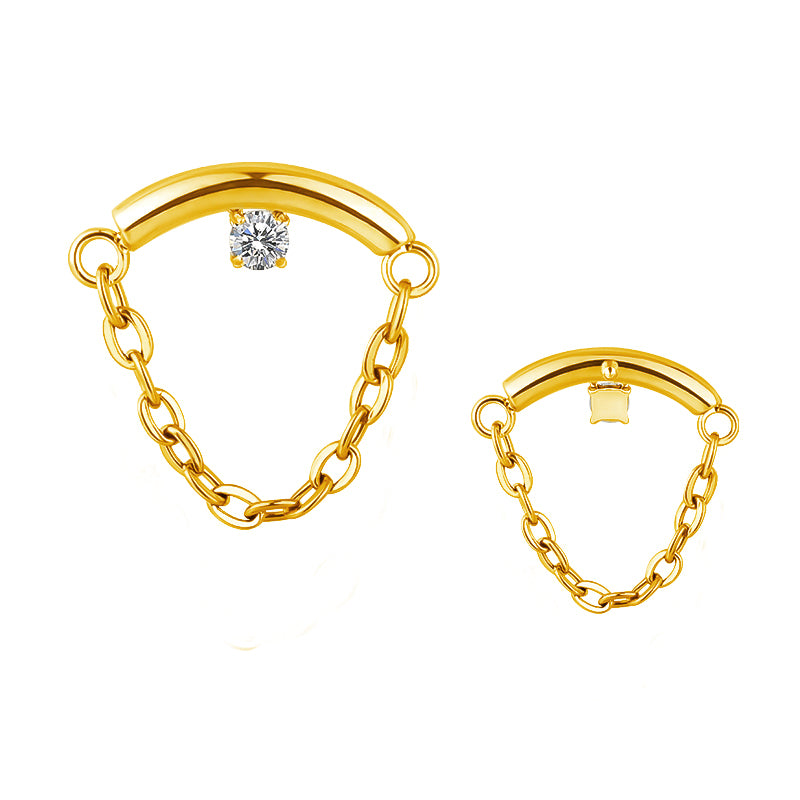 Implant Grade ASTM F136 Titanium Chain Hangs With CZ Curved Bar Internaly Threaded Labret