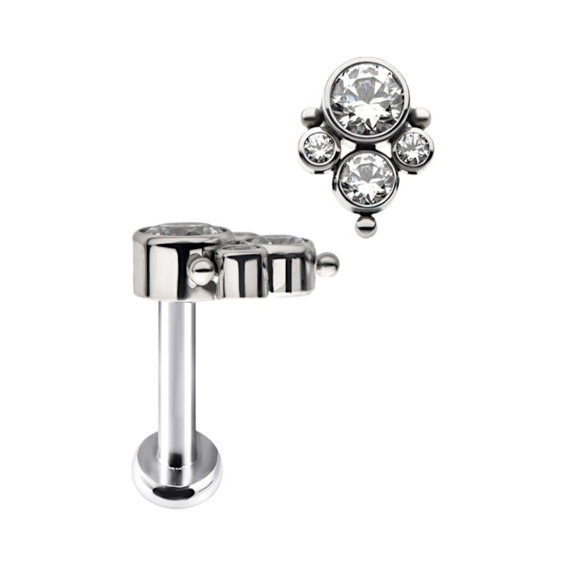 Implant Grade ASTM F136 Titanium 4 CZ Blaze With 3 Balls Internaly Threaded Labret