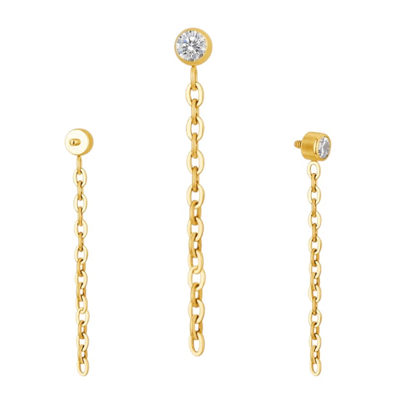 Implant Grade ASTM F136 Titanium Bezel CZ With Chain Dangle Internaly Threaded Labret