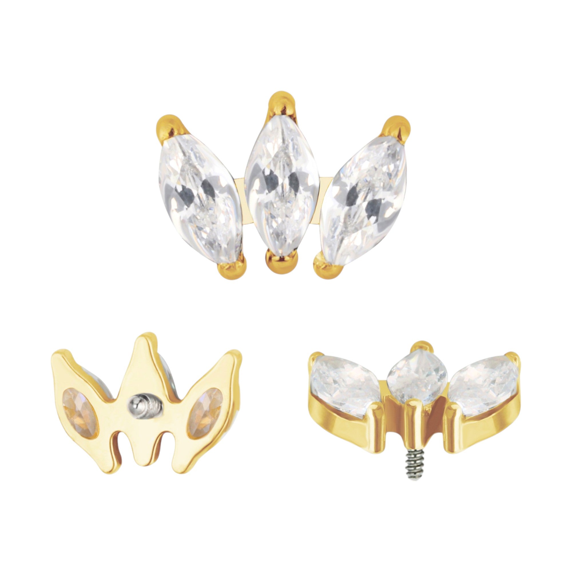 Implant Grade ASTM F136 Titanium 3 Prong Set Marquise CZ Internaly Threaded Labret
