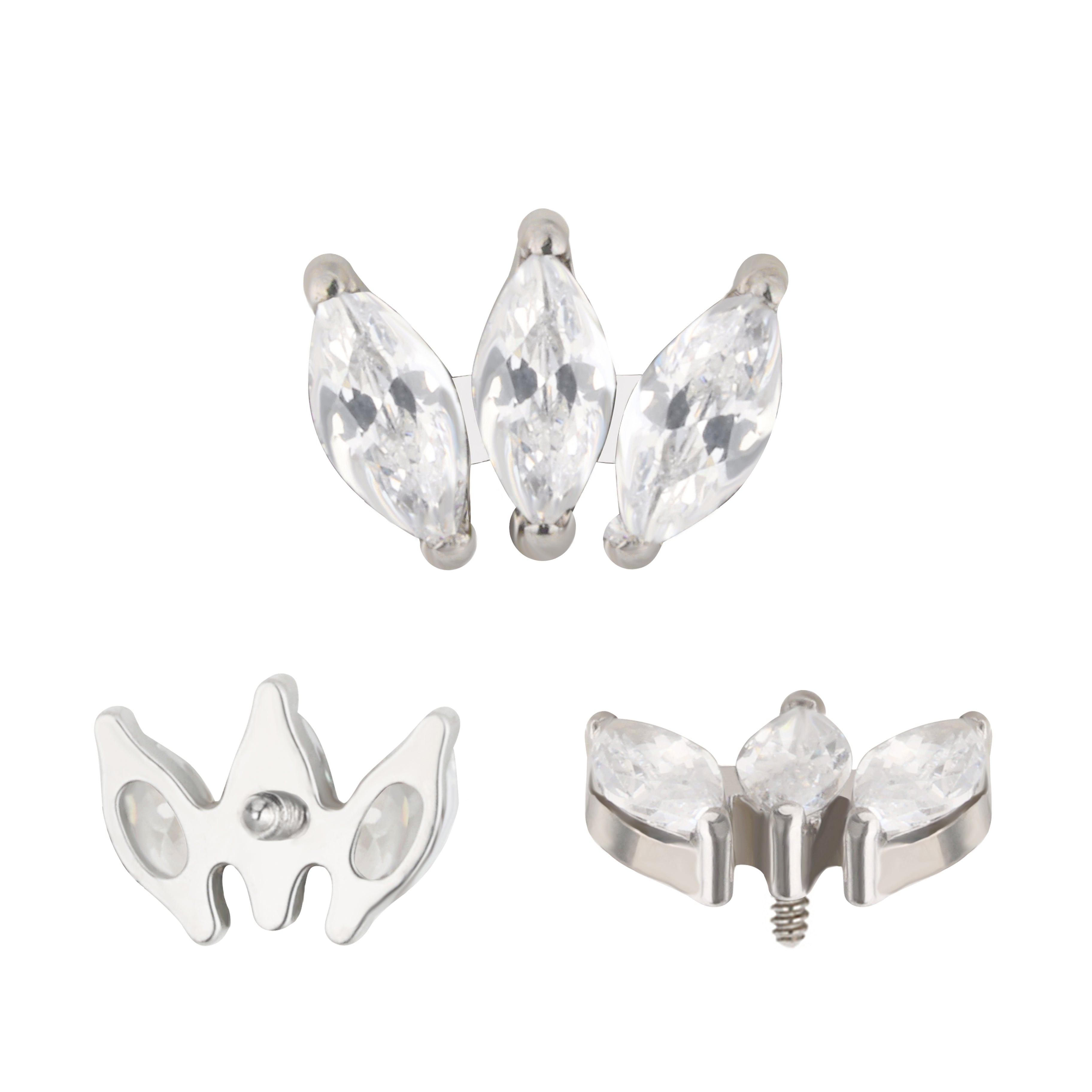Implant Grade ASTM F136 Titanium 3 Prong Set Marquise CZ Internaly Threaded Labret
