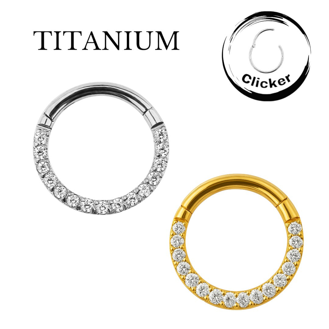 Implant Grade ASTM F136 Titanium With CZ Pave Side Segment Clicker