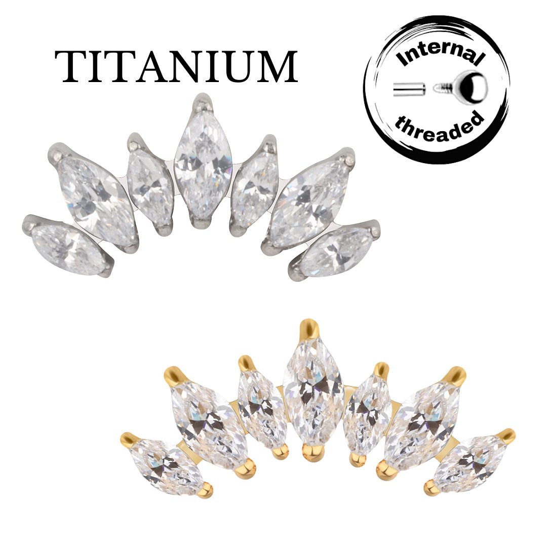Implant Grade ASTM F136 Titanium 7 Prong Set Marquise CZ Internaly Threaded Labret