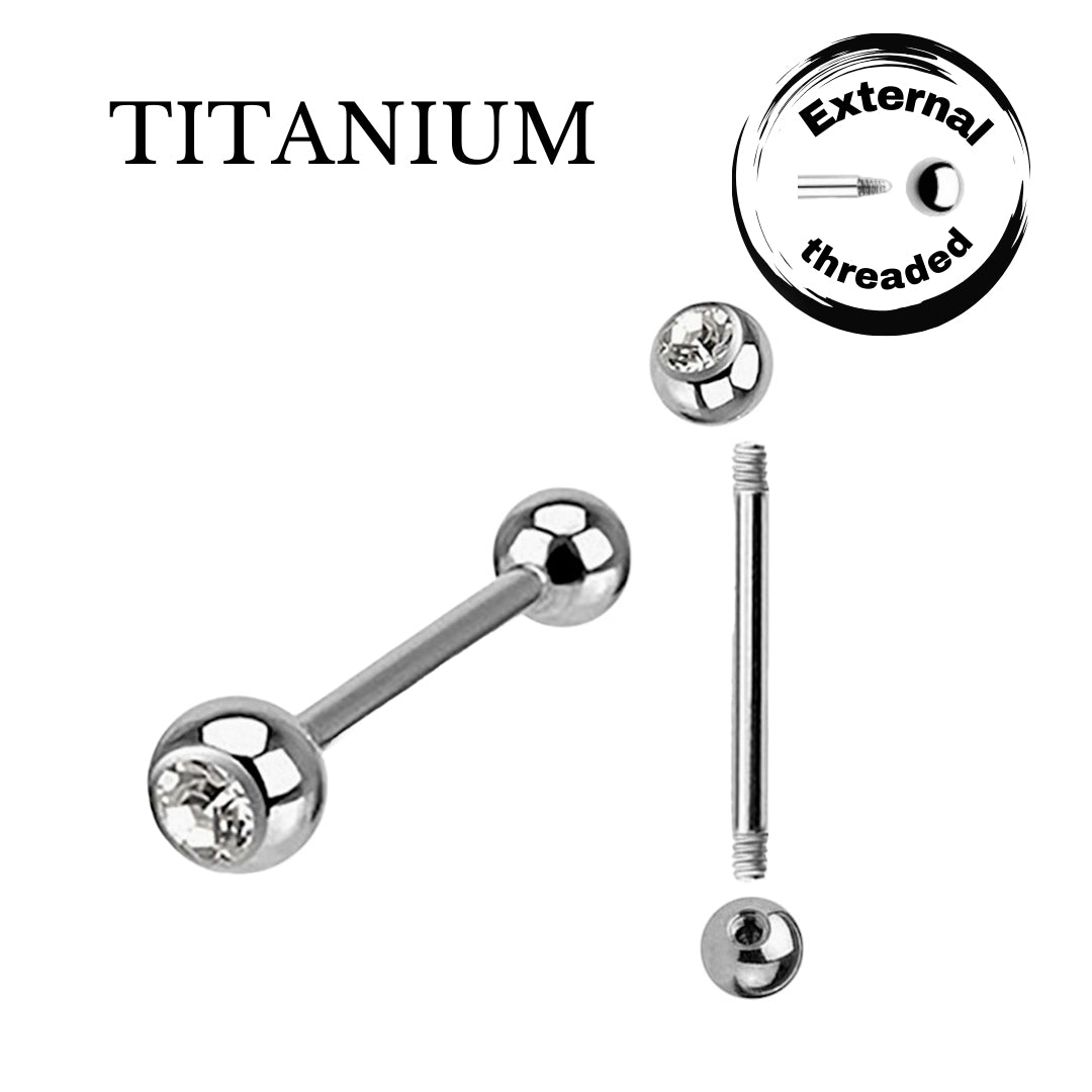 Implant Grade ASTM F136 Titanium Straight Barbell WitH 5MM Stone Ball Internaly Threaded