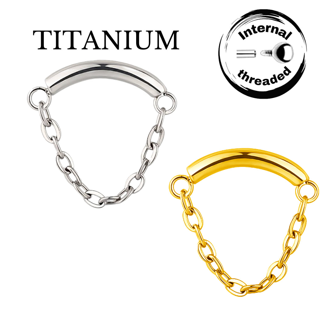 Implant Grade ASTM F136 Titanium Chain Hangs Curved Bar Internaly Threaded Labret