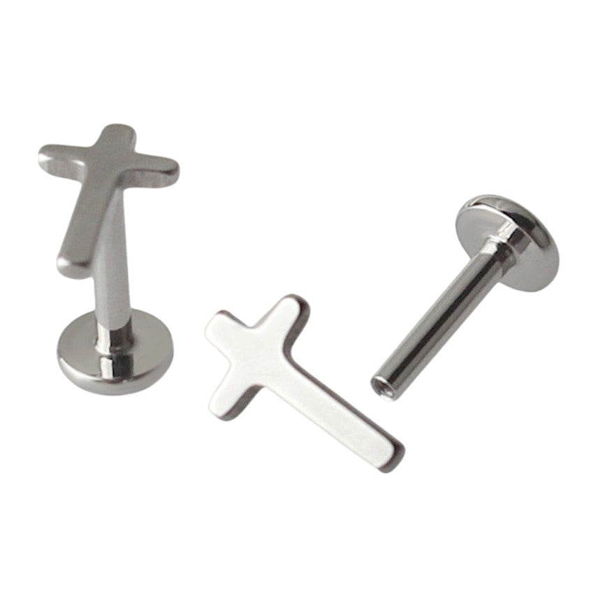 Implant Grade ASTM F136 Titanium Cross Internaly Threaded Labret