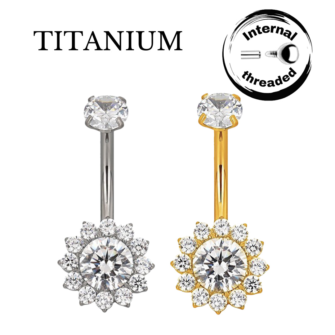 Implant Grade ASTM F136 Titanium Sunflower Stones Belly Button Internaly Treaded