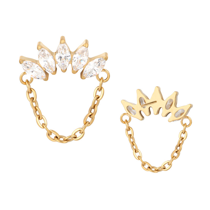 Implant Grade ASTM F136 Titanium 5 Marquise CZ Dangle Chain Internaly Threaded Labret