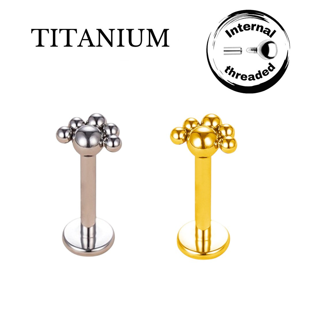 Implant Grade ASTM F136 Titanium 5 Bead Cluster Internaly Threaded Labret
