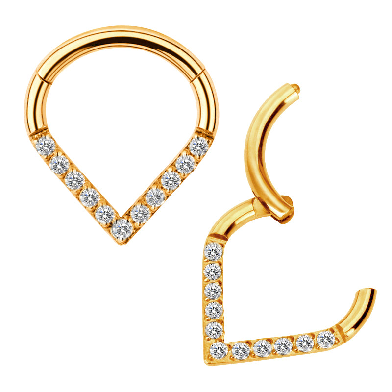 Implant Grade ASTM F-136 Titanium Heart Shape With CZ Pave Face Segment Clicker