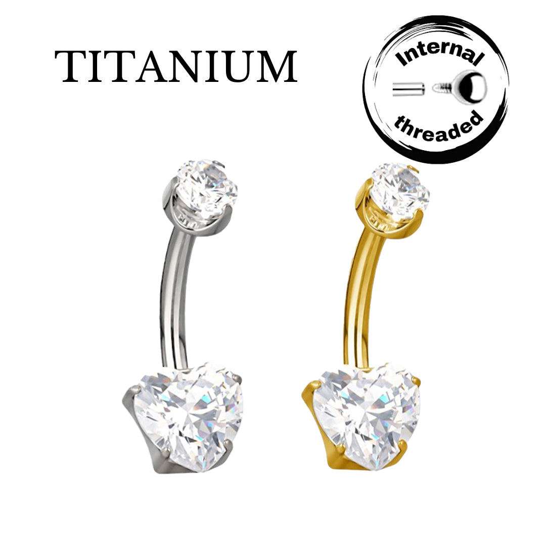 Implant Grade ASTM F136 Titanium Stone Heart Belly Button Internaly Treaded