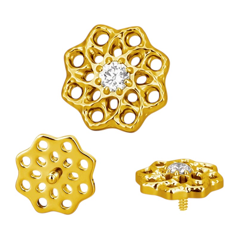 Implant Grade ASTM F136 Titanium Hollow Floral With CZ Internaly Threaded Labret