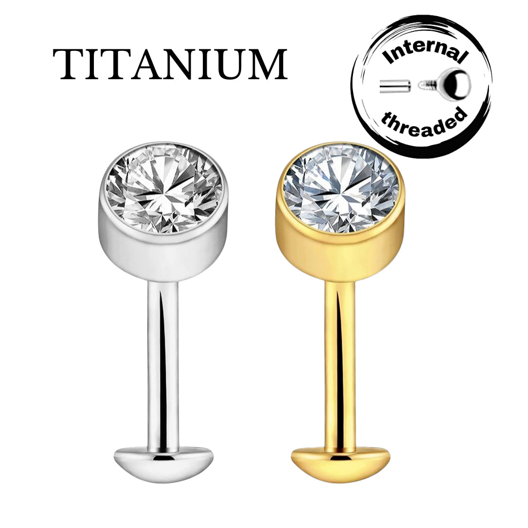 Implant Grade ASTM F136 Titanium Top Stone Internaly Threaded Belly Ring