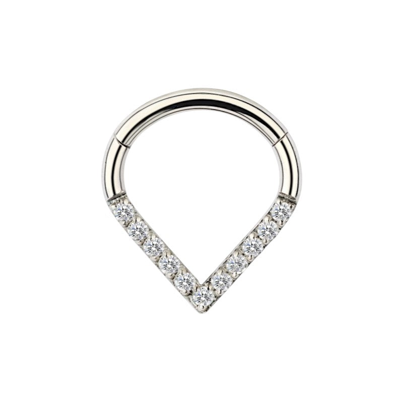 Implant Grade ASTM F-136 Titanium Heart Shape With CZ Pave Face Segment Clicker