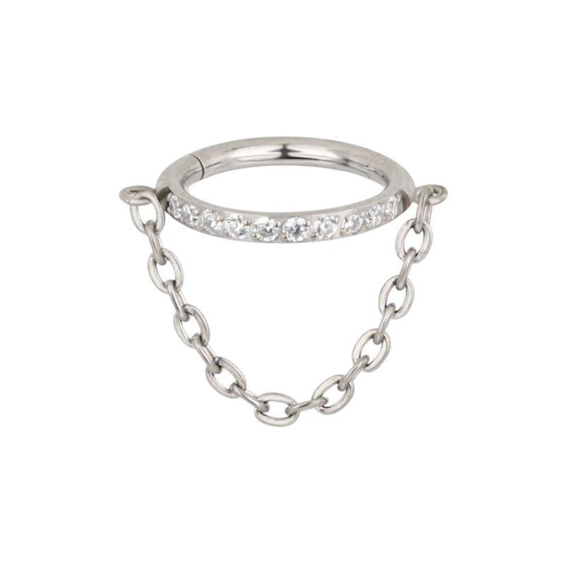Implant Grade ASTM F136 Titanium CZ Paved Side With Chain Dangle Segment Clicker