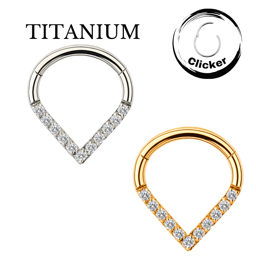 Implant Grade ASTM F-136 Titanium Heart Shape With CZ Pave Face Segment Clicker
