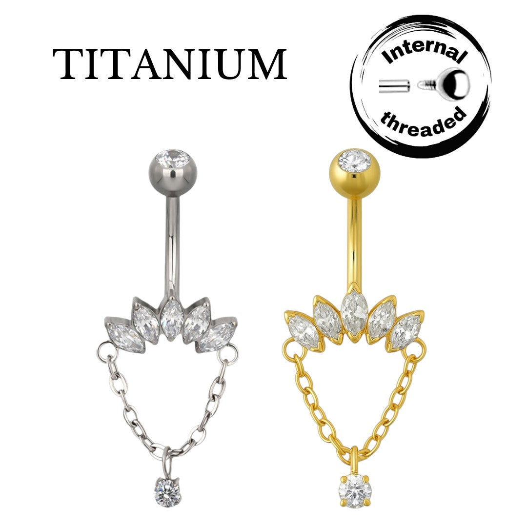 Implant Grade ASTM F136 Titanium Fan Chain Belly Button Internaly Treaded