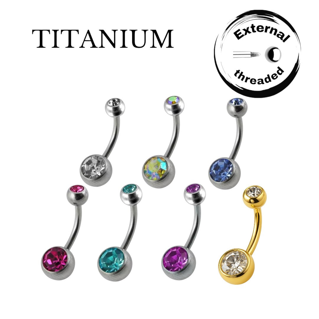 Implant Grade ASTM F136 Titanium Double Stoned Belly Button Externally Treaded