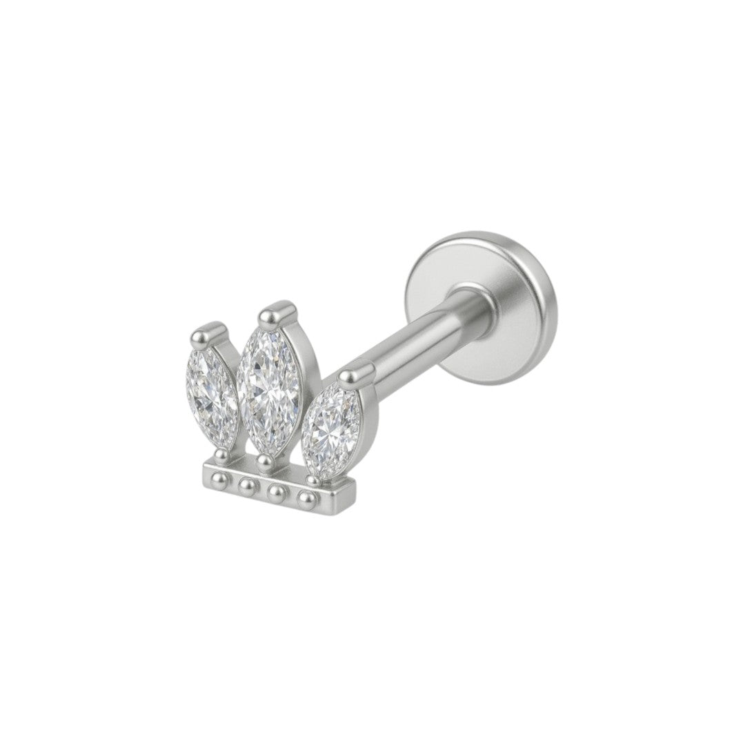 Implant Grade ASTM F136 Titanium 3 CZ Marquise With LIttle Balls Internaly Threaded Labret