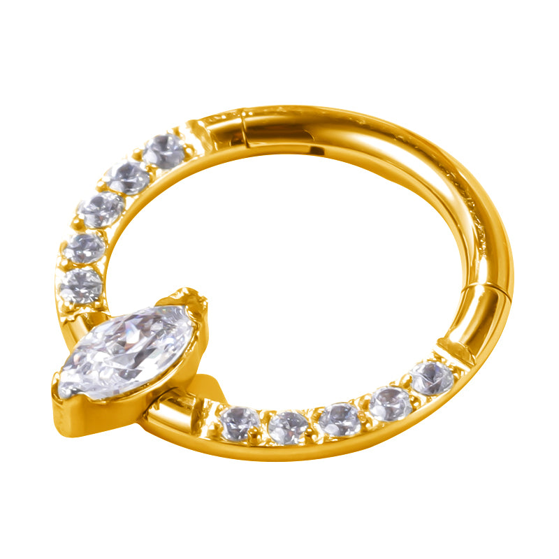 Implant Grade ASTM F136 Titanium CZ Pave Face With Marquise Stone Center Segment Clicker