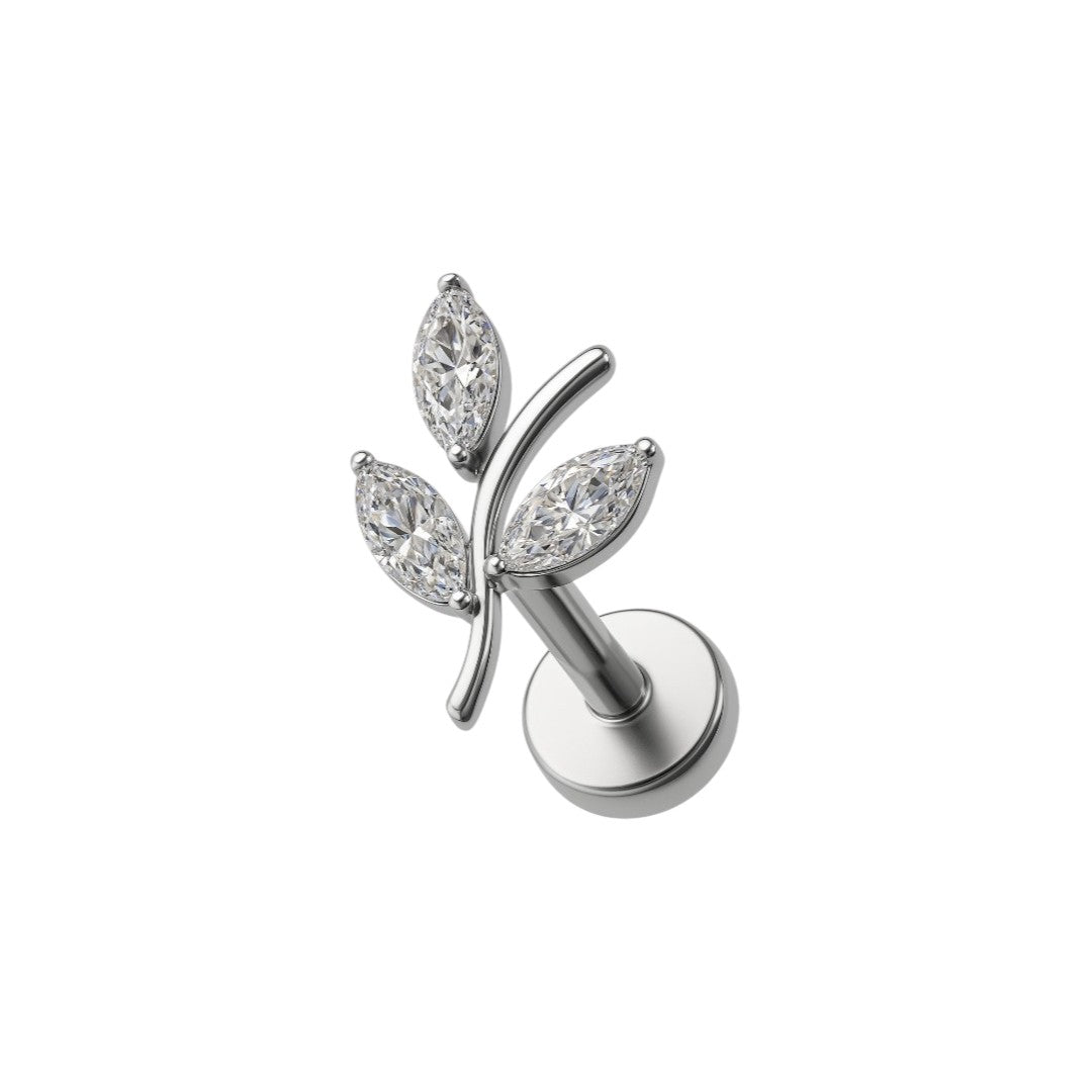 Implant Grade ASTM F136 Titanium 3 CZ Leaf Internaly Threaded Labret