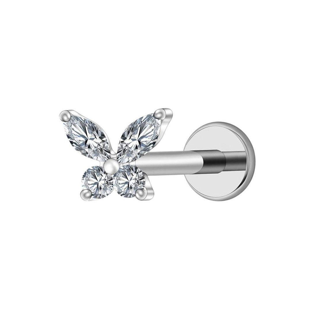 Implant Grade ASTM F136 Titanium Butterfly 4 Stones Top Internaly Threaded Labret