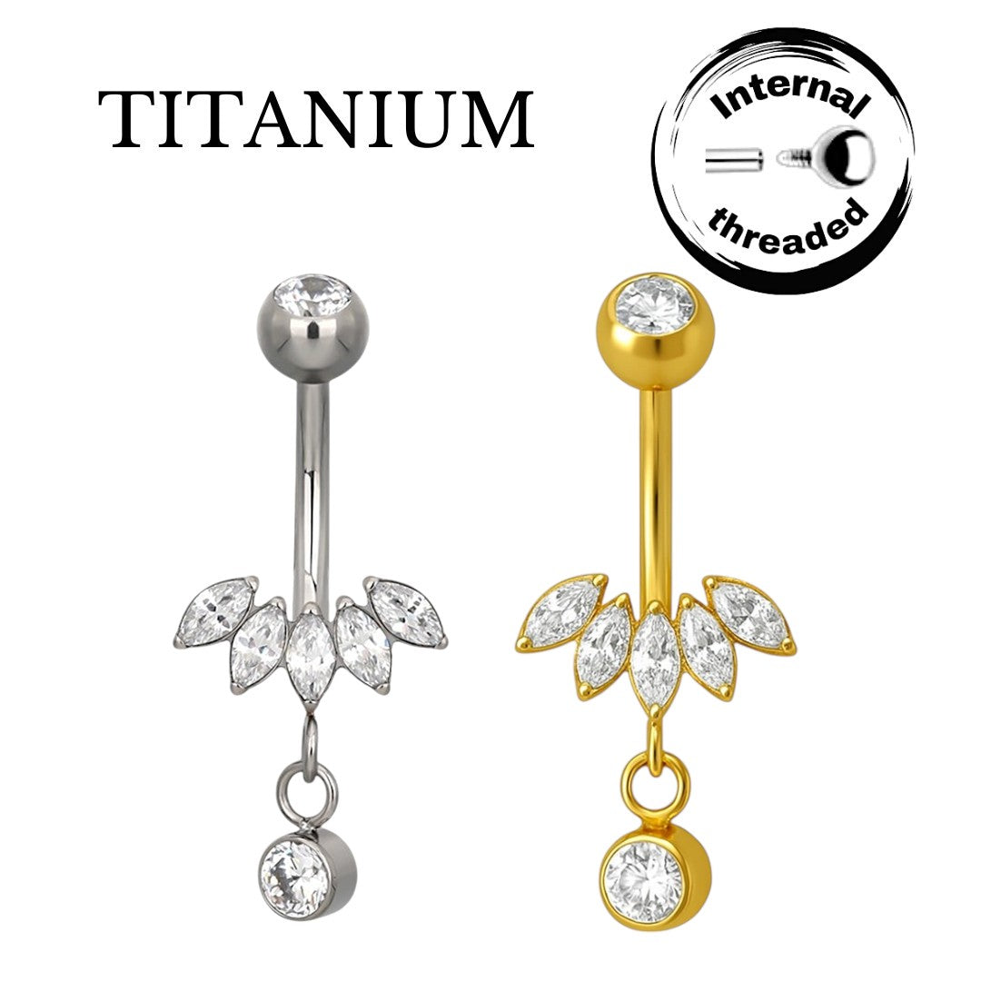 Implant Grade ASTM F136 Titanium Fan Pendant Belly Button Internaly Treaded