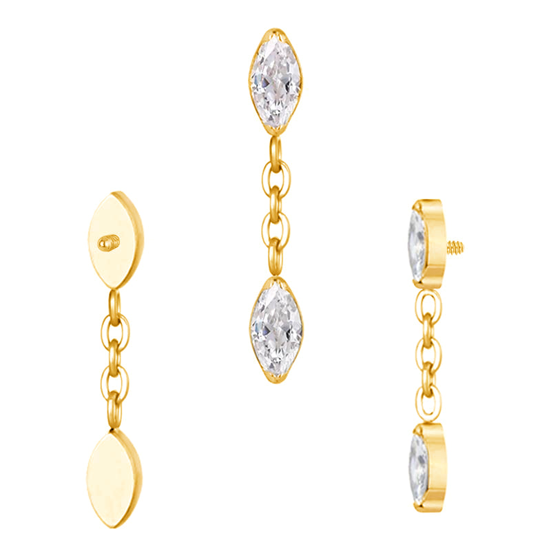 Implant Grade ASTM F136 Titanium Marquize CZ Marquize CZ Chain Dangle Internaly Threaded Labret