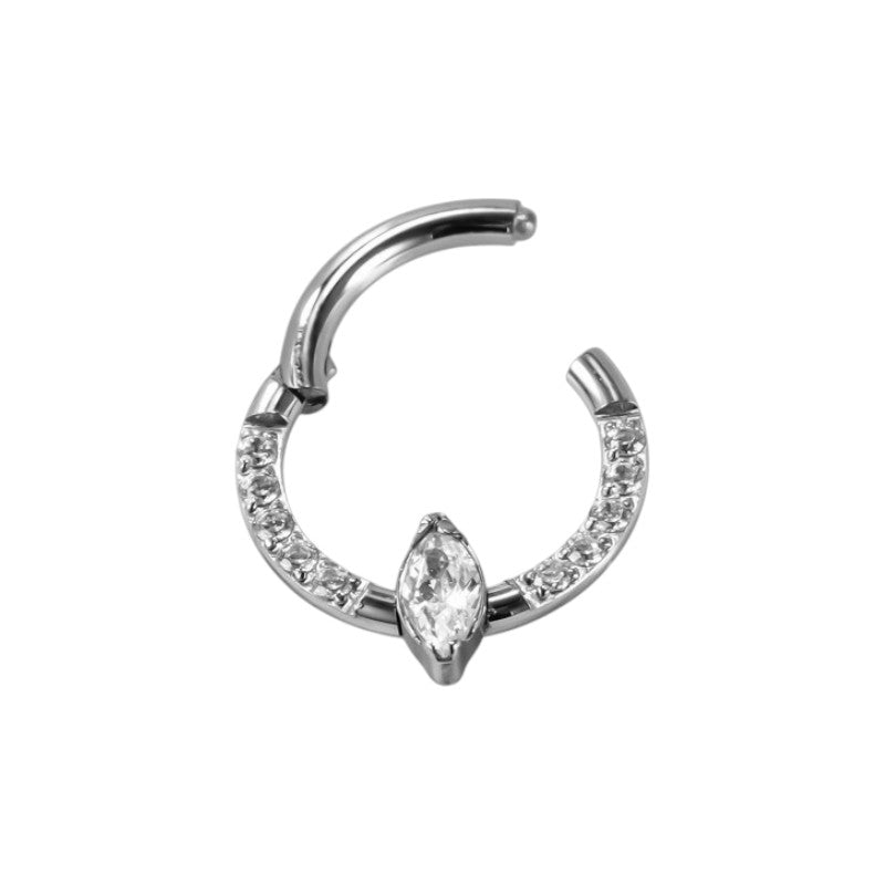 Implant Grade ASTM F136 Titanium CZ Pave Face With Marquise Stone Center Segment Clicker