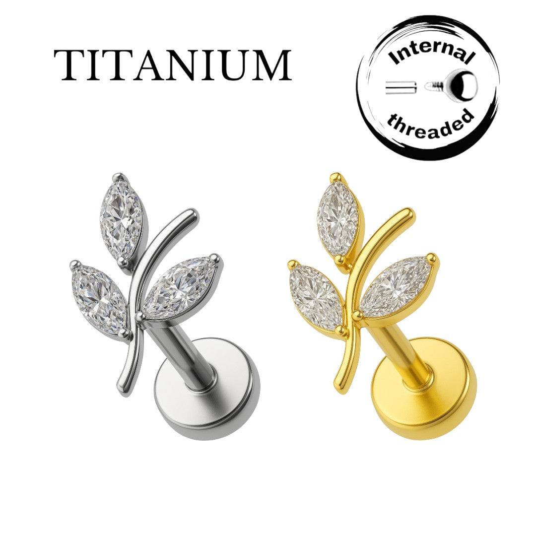 Implant Grade ASTM F136 Titanium 3 CZ Leaf Internaly Threaded Labret
